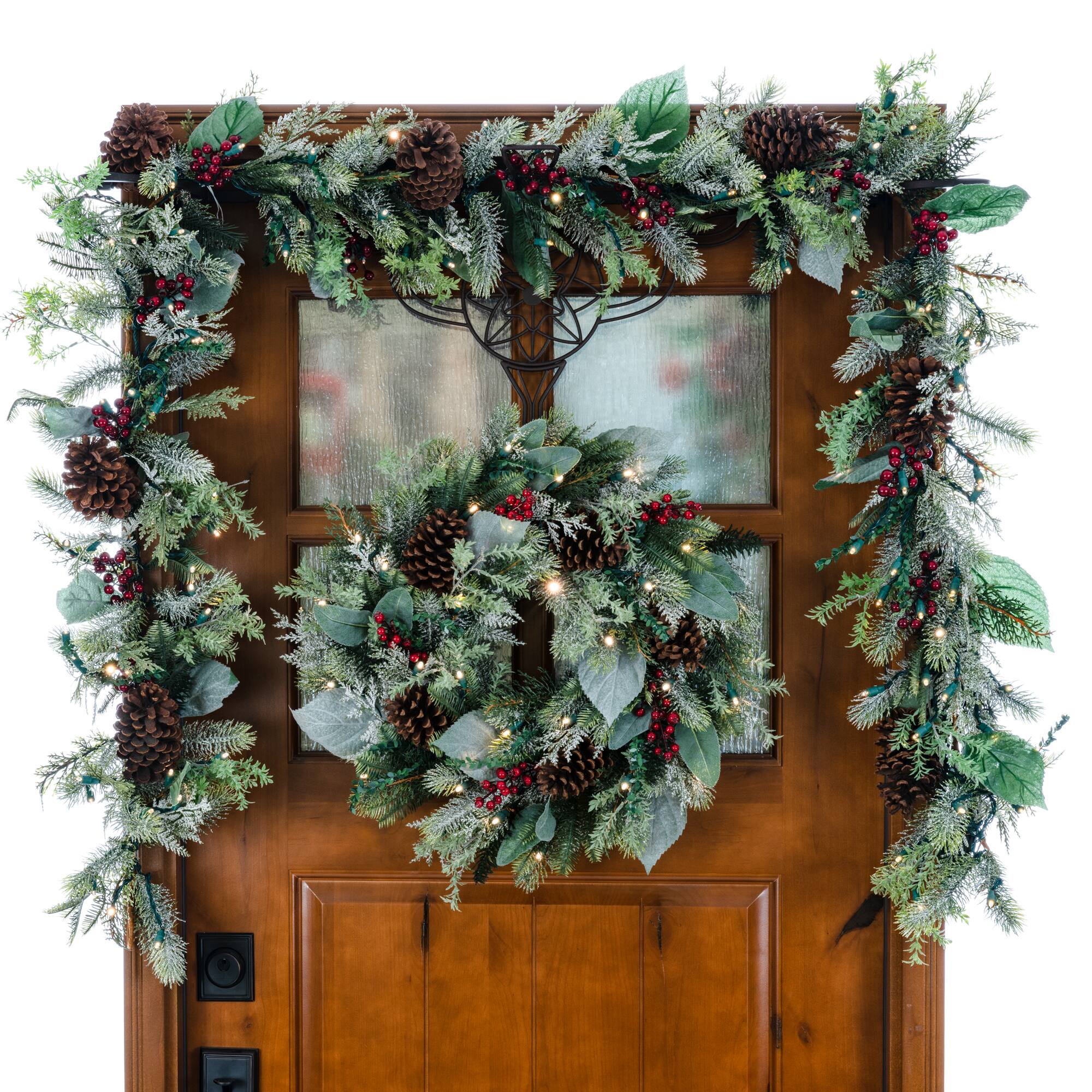 Village Lighting 24" Pre-Lit Winter Frost Christmas Wreath, Clear LED Lights